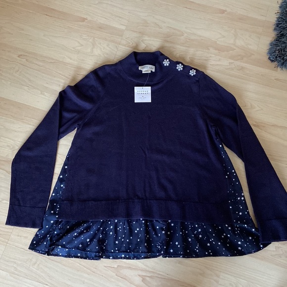 Kate spade ♠️ Night sky mixed media long sleeve sweater in icy Navy - Picture 4 of 14